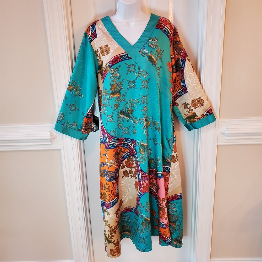 Natori - Marbella - Scarf Print Kaftan - Maxi Dress - Sz. M - Vintage